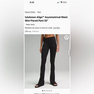 LULULEMON “Asymmetrical - Waist Wide Leg Flare” size 12